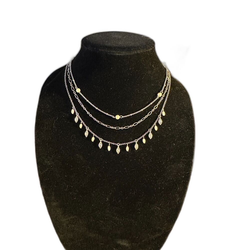 Lia Sophia Silver Tone 3 Tier Clear Crystal Necklace